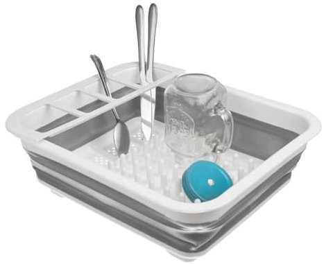 PARENCE.- Égouttoir à Vaisselle Pliable avec Plusieurs Compartiments - Support Vaisselle et Couverts en Silicone, PP et TPR - Polyvalent, Pratique, Durable - 36x31cm, Gris Blanc