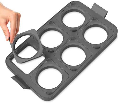 Silicone Egg Rings for Griddle - 16.5 x 9 BBQ Grill Pancake Mold Tray with 6 Round & Square Shapes - Silicone Egg Molds for Even Round Eggs, Patties, Burgers, Breakfast Sandwiches & Outdoor Cooking