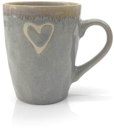 Mea-Living STONEWARE Becher Herz,mit Henkel, sand, handgemachtes Steingut, 400 ml, wunderschönes handmade Geschirr