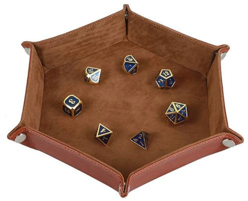 Plateau à Dés Hexagonal en Velours,Plateau à Dés Hexagonal Pliable,Coffre de Rangement en Cuir,Palette Double Face,Boîte de Rangement de Bureau Double Face,Dice Throne Marron Tokaneit