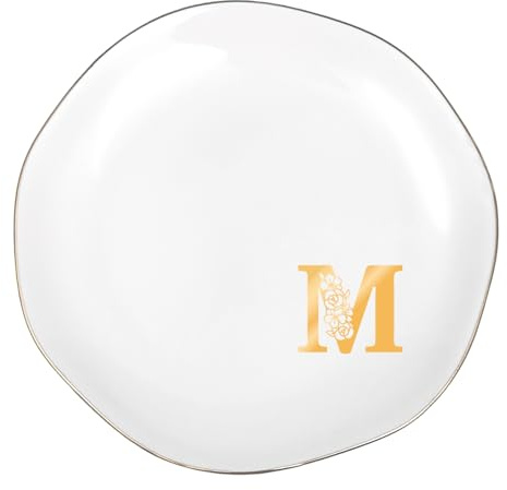 Bliceon Plato para baratijas, bandejas de cerámica para joyas, bandeja para anillos, bandeja para llaves, bandeja de anillo, regalo de compromiso, regalo de boda, regalos personalizados con letra