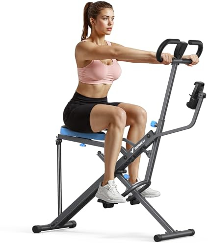 MERACH 2 en 1 Machine à Squats et Rameur avec Support, Équipement de Gym Pliable à Domicile pour Entraînement Complet, Fessiers, Jambes & Gainage, Max 160KG, Montage en 10 Min, R07 Pro - Gris