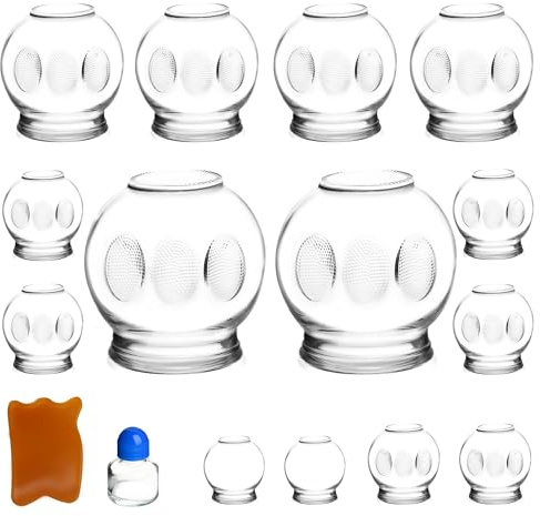 WQV Cupping Kit for Massage Therapy, Cupping Therapy Set, Acupoint Glass Cupping Set for Professional Therapists, Back Massage, Fatigue Relieve, 14pcs Thick Glass Cups