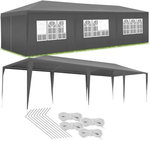 tectake® Tonnelle de Jardin Exterieur Tente de Reception 9x3m Protection UV 30+, Barnum Chapiteau Gazebo Pavillon de Jardin, résistant à l'eau avec Parois Amovibles, Cadre Robuste en Acier époxy