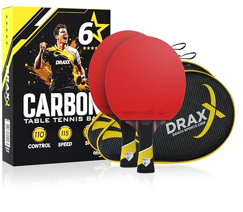 Raquette de Ping-Pong 6 Étoiles | Lot de 2 | Raquette Professionnel Carbone Pro épaisse, Maximum de Spin, Mousse Dense 2mm, Housse Offerte | Idéale Débutant à Pro | Entraînement & Compétition