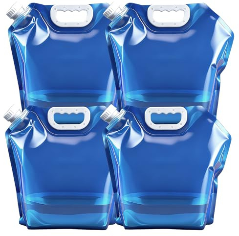 Dalephoric 4 Pièces Bidon à Eau Pliable 10L, Jerrican Eau, sans BPA, Poche d'eau Portable, Sac d'eau Pliable, Bidon d'eau Flexible, Réutilisable, pour la Randonnée, Le Camping, Barbecue, Bleu