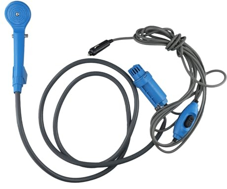 YJDOORPLAY Sistema de ducha portátil para coche, bomba eléctrica de 12 V CC para camping, viajes, baño al aire libre, construcción ABS azul, salida de 2.5 L/min para lavado de automóviles, riego de