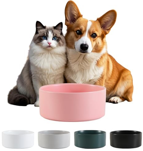 Ceramica Bebedero y Comedero Perro Antideslizante - Cuenco para Perros Pequeño y Mediano Ideal para Comida y Agua - Bebedero Gatos Apto para Gatos Grandes - 15 cm - 320 g / 720 ml - Rosa