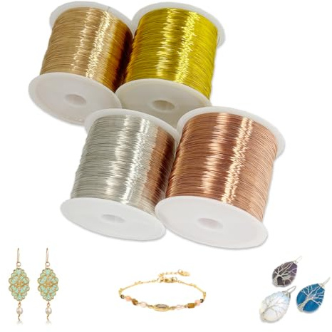 WWYSSZ 4 Rotoli Filo Metallico per Bigiotteria 0.3mm X 100M, Filo di Rame per Gioielli,Oro/Argento/Oro rosa/Rame,Fili Metallici per Uncinetto Metallico,Bracciali,Anelli,Orecchini,Artigianato Fai Da Te