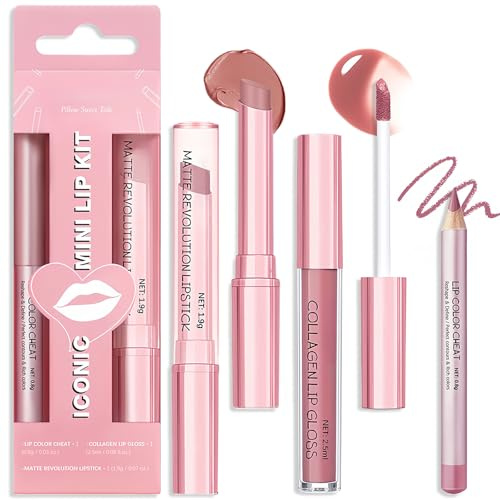 3Pcs Nude Pink Matte Lipstick Set,Liquid Lipstick Lip Balm & Lip Liner Kit,Richly Pigmented Velvety Lip Stain,Nourishing & Long-Lasting, 3Pack/Set