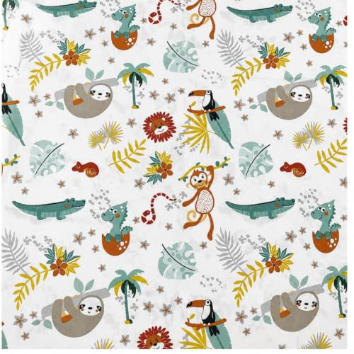Tessuto Cotone Fantasia Bambini 100 cm x 240 cm Stoffa per Cucito, Tessuti al metro, Stoffa cotone al metro, Cotoni per cucire, Stoffe per bambini (Giungla)