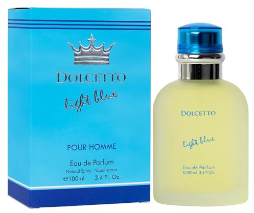 NovoGlow Dolcetto Light Blue Eau De Parfum for Men 3.4 Fl. Oz. 100ml Refreshing Combination of Woody Floral & Aquatic Fragrance - Scent Lasts All Day A Gift for Any Occasion