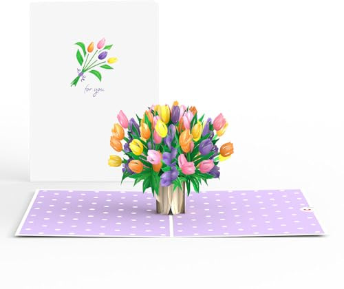 Lovepop Everyday Pop-Up Card for Her and Him- 3D Thinking of You Greeting Cards for Boys, Girls, Men, Women - For You - 5 x 7 Tulip Bouquet - Blank Note Card & Envelope Included