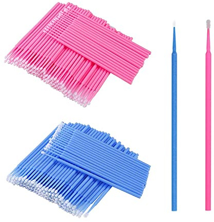 TAKUZA 200 stycken engångs mikroborstar ögonfransborste för ögonfransförlängning, ögonfranslyftningstillbehör, lashes graft, makeup rengöringspinnar, oral och renlighet (rosa + blå)