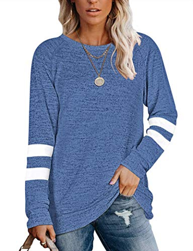 MOLERANI Damsweatshirt, långärmad tröja, rund hals, oversize tröja, toppar, fritid, t-tröjor för höst, vinter, S–3XL, Marinblå, XXL