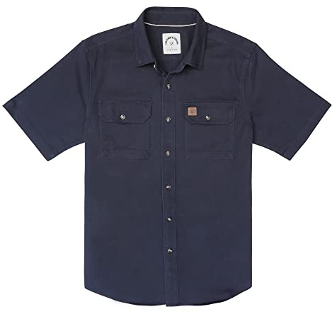 Dubinik®Camisa Hombre Manga Corta Camisas De Trabajo Hombre Algodón Botones Bolsillos Camisas Manga Corta Hombre Marino Sólido L