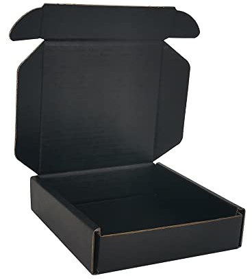 CH-BOX 50 Pack 10x10x2.5cm (4x4x1'') Small Corrugated Cardboard Postal Boxes Black for Shipping Mailing Packaging Royal Mail Small Parcel