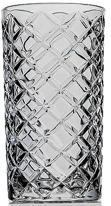 Amehla 14-ounce Highball Glass, Japanese Diamond Cut Tall Tom Collins Hi-ball Cocktail, Designer Water Tumbler Glasses - Set of 2 (Highball)