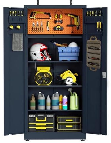 VCGGAIP Werkzeugschrank mit 2 Türen und 4 verstellbaren Regalen,Umweltfreundliche Pulverbeschichtung,Metallschrank Abschließbar (180 cm x 80 cm x 40 cm, Dunkelgrau)