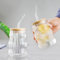 LORESJOY 2PCS Bicchieri con Coperchio e Cannuccia in Vetro Stile Vintage,500ML Bicchiere da Long Drink con Cannuccia, Cocktail Vetro, Bicchieri da Caffè Adatto Frappè