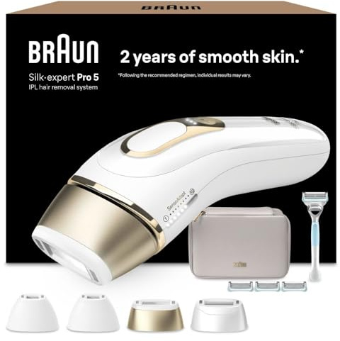 Braun Epilateur Lumiere Pulsee Silk·expert Pro 5 PL5358, Epilation Semi-Définitive, Alternative Au Laser, Résultats En 2 Séances, Rasoir Venus, 4 Têtes Pour Epiler Jambes, Visage, Maillot Et Plus
