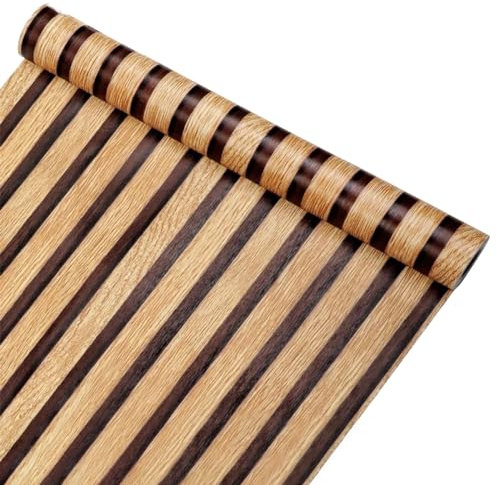 Cozylkx Papel De Vinilo De Grano De Rayas De Madera, Papel Tapiz De Rejilla De Madera De 45cm x 500cm, Papel Tapiz De Listones De Madera para Pelar Y Pegar, Papel De Contacto con Efecto Madera