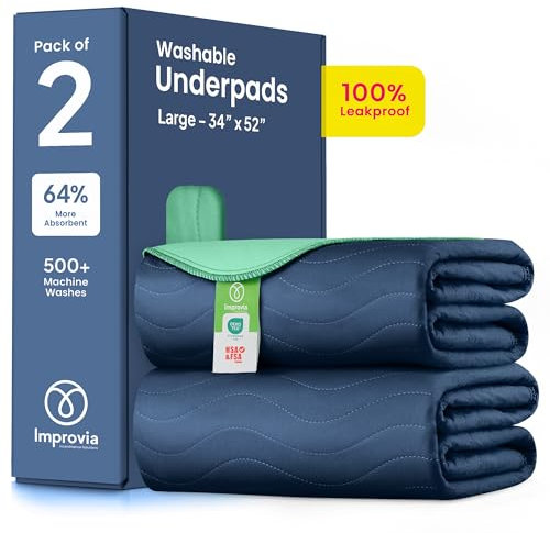 IMPROVIA® Waschbare Unterlagen, 86,4 x 132,1 cm, starke Saugfähigkeit, wiederverwendbare Inkontinenzeinlagen für Kinder, Erwachsene, ältere Menschen und Haustiere, wasserdichte Schutzunterlage für