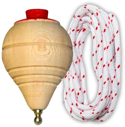 Peonza de Madera Premium con Cuerda - Juego Clásico para Niños - Trompo con Punta Redonda