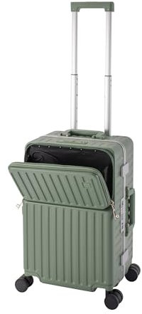 Travelhouse Roma Handgepäck Koffer mit USB Anschluss, Getränkehalter, Aluminium-Rahmen, Polycarbonat Hartschale, Bordkoffer 55x35x23 cm, Hellgrün