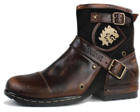 OSSTONE Hombres Botas de Motocicleta de Cuero Chukka Piel Zapatos Hombres Combate Militares OS-5008-1-BP,Vintage Marrón,US10(EU44)