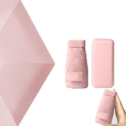 Nnicorns Parapluie Pliant Femme de Voyage, Protection UV, Parapluie Écran Solaire, Mini Parapluie à 6 Nervures avec Housse de Capsule pour Femme, Filles et Rnfants (Rose)