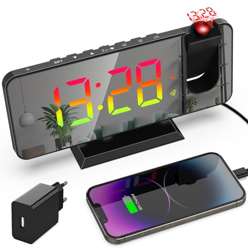 Lancoon Sveglia Digitale con Proiettore 11 Colori Modalità Display Doppia Sveglia Regolazione Snooze Dimmer 12/24H Adattatore Incluso