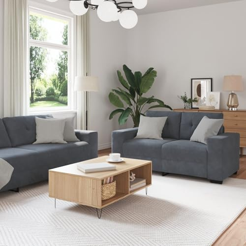 LAPOOH 3-teilige Sofagarnitur mit Kissen, Dunkelgrau Samt, Sofas & Couches, Sofa Wohnzimmer, Relaxsofa, Sofa Für Schlafzimmer - 3324640