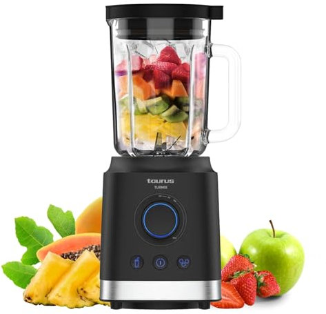 Taurus - Batidora De Vaso Turmix | 2000W | 1.8L | 3 Funciones | Picadora De Hielo | Smoothie | TURBO | Jarra De Vidrio Con Función Lock System | Cuchillas De 6 Hilos De Acero Inoxidable