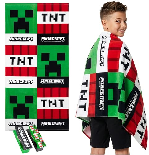 Minecraft Toalla Baño Algodon y 2 Pinzas Ropa Creeper TNT Toalla Playa Piscina Toallas Infantil Adolescente Secado Rápido y Suave 140x70cm