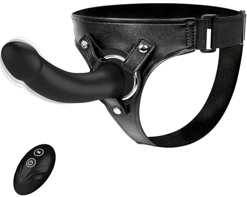 Gode Ceintures Vibromasseur Sextoy - Wordone Gode Ceinture Harnais Portable avec Ventouse&10 Vibrations, Télécommande Stimulation Clitoridienne du Point G, Jouet pour Couple Féminin et Lesbien - Noir