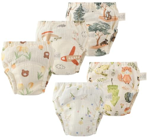 ACMEDE Culotte Apprentissage Propreté Bébé Garcon Fille 6 Mois-3 Ans, Slip d'apprentissage Garcon Fille, Doux et Absorbant, Tissus à 8 épaisseurs 100% Coton Culotte d Apprentissage, Lot of 5