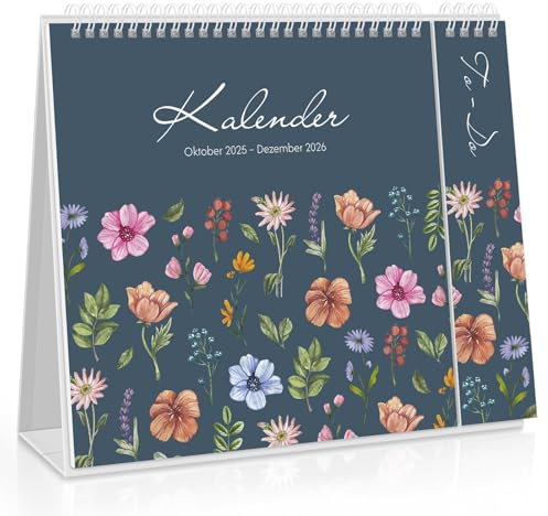 SKYDUE Calendrier de table 2026 - De nov. 25 à décembre 26 - Calendrier debout 2026 - À poser - Calendrier mensuel avec vue mensuelle - Liste détachable, 27 x 23 x 7,8 cm - Calendrier année scolaire