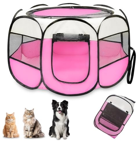 Recinzione per cuccioli, pieghevole, 74 x 74 x 43 cm, portatile, per piccoli animali, per interni ed esterni, per cani, gatti, conigli (rosa)