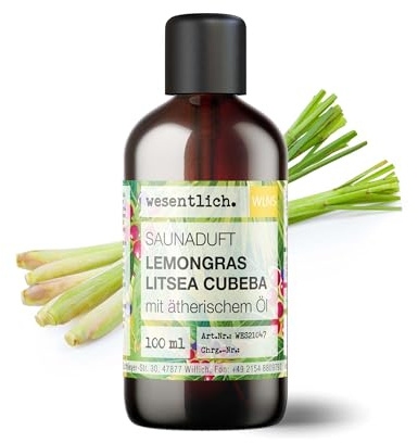 wesentlich. Infusión para sauna de limongrass Litsea Cubeba, intensa sauna con aceites esenciales 100% naturales, botella de cristal marrón de 100 ml