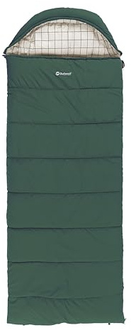 Outwell Camper Sleeping Bag – 3-4 Season Polycotton Camping Sleeping Bags Ultra Comfortable with Removable Pillow & Zip-Off Hood - For Camping, Campervan, Indoor & Outdoor (Camper Prime (Green))