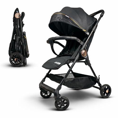 RYDR V5 Lightweight Pushchair, Compact Folding Stroller for Newborn to 4 Years, Travel Buggy with One-Hand Fold, 5-Point Harness, Suspension Wheels, Black
