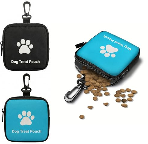 NiceNaiils 2 Pezzi Porta Premietti per Cani, Sacchetto Addestramento in Tessuto Oxford Impermeabile con Clip per Cintura, Borsa Porta Snack per Cane per Passeggiate e Outdoor, Nero e Blu