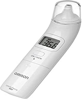 Omron Termometro auricolare – Misurazione di un secondo, memorizza nove letture, include 21 coperture per sonda, ampio display LCD
