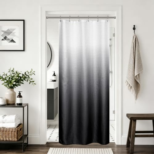 Mrs.Naturall RV Camper Stall Small Shower Curtain Little Size 36wx72h Single Hotel Style Stand Up Shower Curtains,Hooks,Liners for Bath 36 x 72 Inch Ombre Tie Dip Dyed White and Black