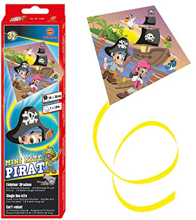Günther Flugspiele 1246 - Einleiner-Drachen Mini Kite Pirat, ca. 24 x 25 cm, Kinderdrachen aus robustem Polyester, für Kinder ab 4 Jahren, inkl. Griff und Drachenschnur