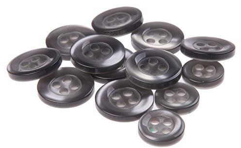 Mibo Buttons & Accessories Polyester Shirt Buttons - 4 Hole - Imitation Trochus Shell (Front, Sleeve, Collar) Combo Pack - 14L(9mm) 4pcs - 18L(11mm) 10pcs - Grey