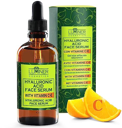 Siero Viso Acido Ialuronico 100ml, Siero Vitamina C, Formula Naturale Antirughe con Bava di Lumaca, Aloe Vera e Vitamina C-E, Contorno Occhi Idratante e Rimpolpante Made in Italy LUMINER