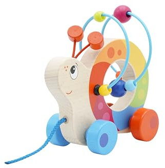 goki 54862 Ziehtier Schnecke mit Motorikschleife Kuller-Schnecke, Nachzieh-Spielzeug, Lernspielzeug inkl. Schnur, Babyspielzeug fördert Koordination und Motorik, 14cm x 7cm x 12cm, ab 1 Jahr