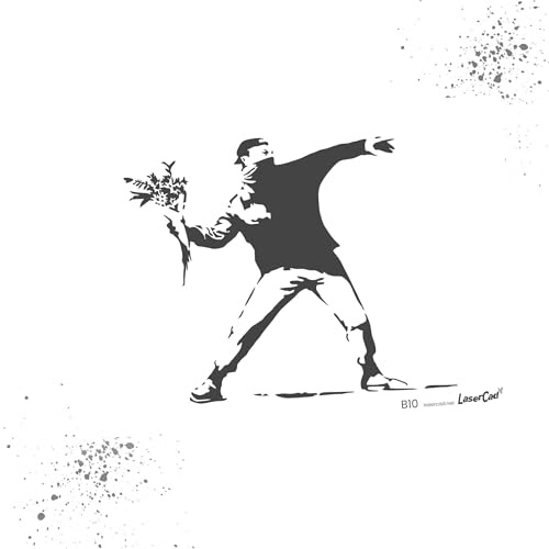 LaserCad Stencil BANKSY Streetart (B010, Flower Thrower, DIN A4) Stencil per graffiti, aerografo, arte, decorazione, per dipingere